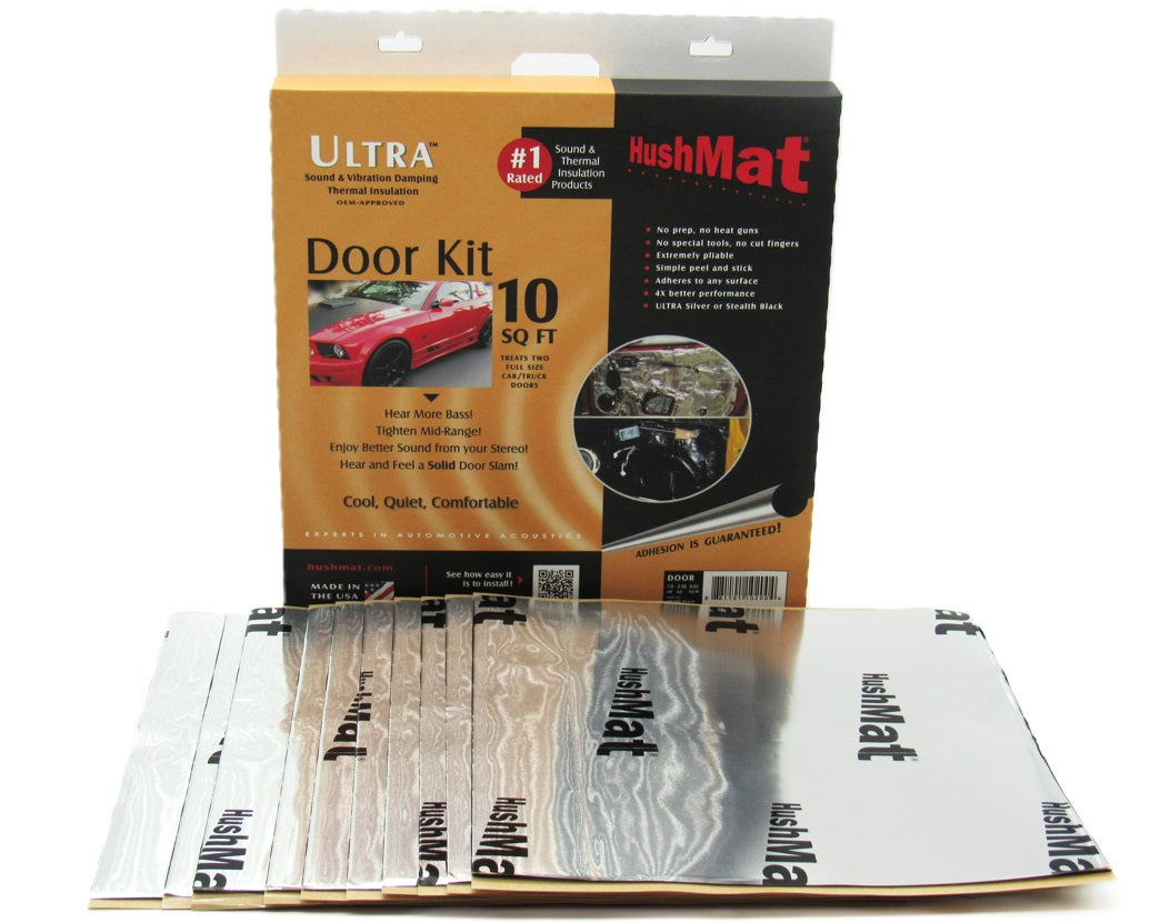 HushMat Door Kit – Automotive Thermal Insulation & Sound Deadening (10 Sq Ft, Silver Foil Foil)