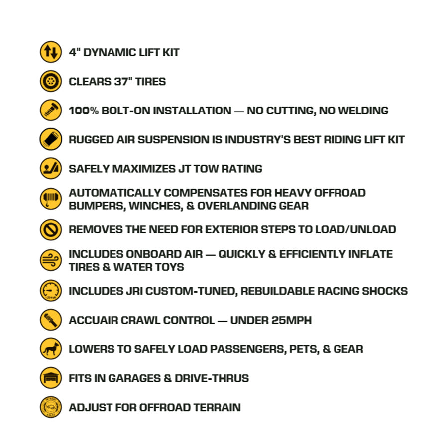 JEEP Gladiator (JT) 2019 - Present 4.0" Upgraded Dynamic Lift Kit with Piggyback Shocks