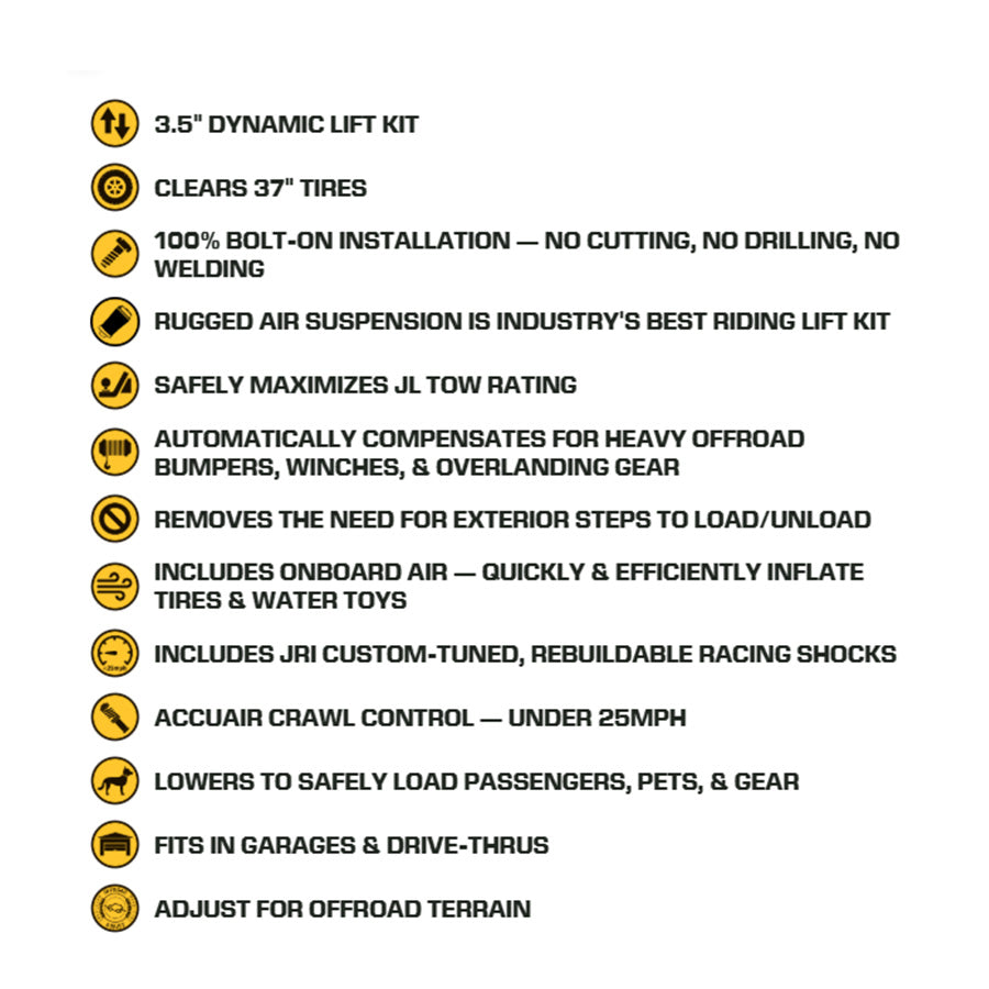 JEEP Wrangler (JL) 2018 – Present 3.5" Upgraded Dynamic Lift Kits with Piggyback Shocks