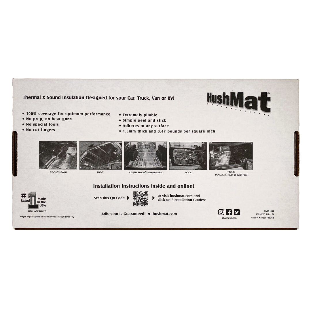 HushMat Floor & Dash Kit – Automotive Sound Deadening and Thermal Insulation for a Quieter, Cooler Ride (38.7 Sq Ft, Black Foil)