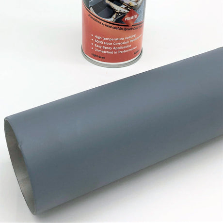 ZyCor High Temp coating for engine and exhaust 428 ml spray can light gray finish on a metal tube